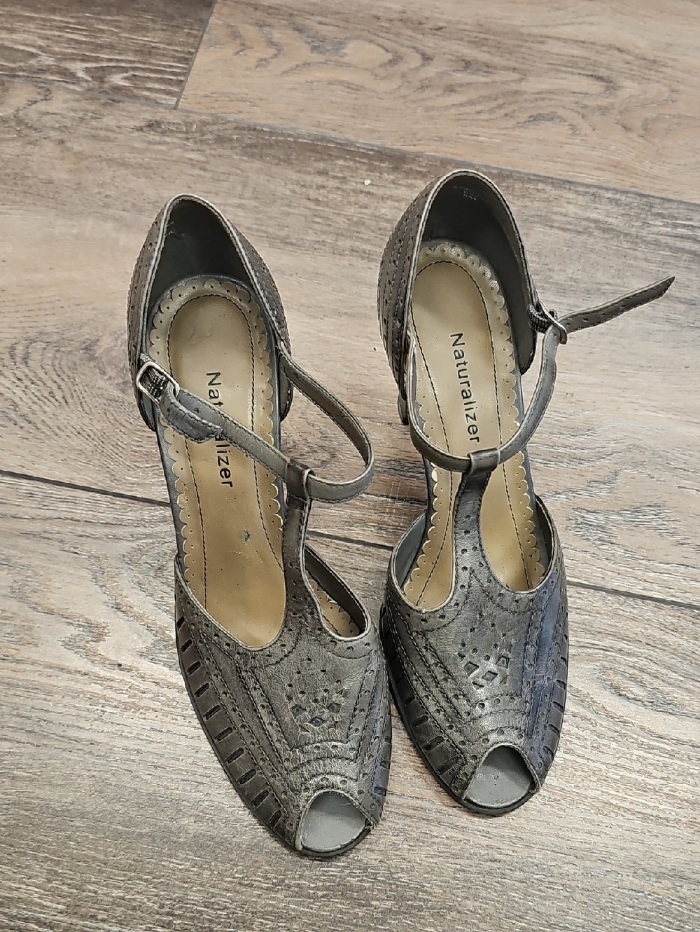 Naturalizer, Gray, Cutout, Peep-Toe, Dance, Party, Wedding, Spring, T-Strap, Fly